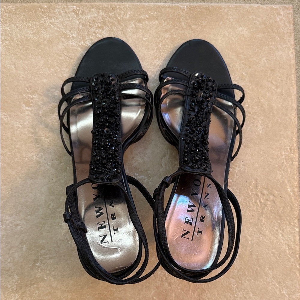 New York Transit Black Beaded Heels